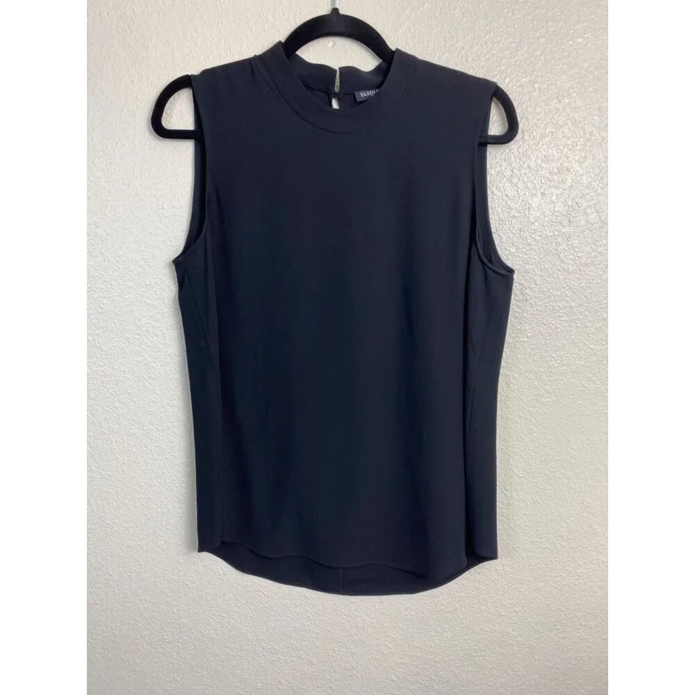 EILEEN‎ FISHER Womens Sleeveless tank Top Medium Petite Black career Minimalist
